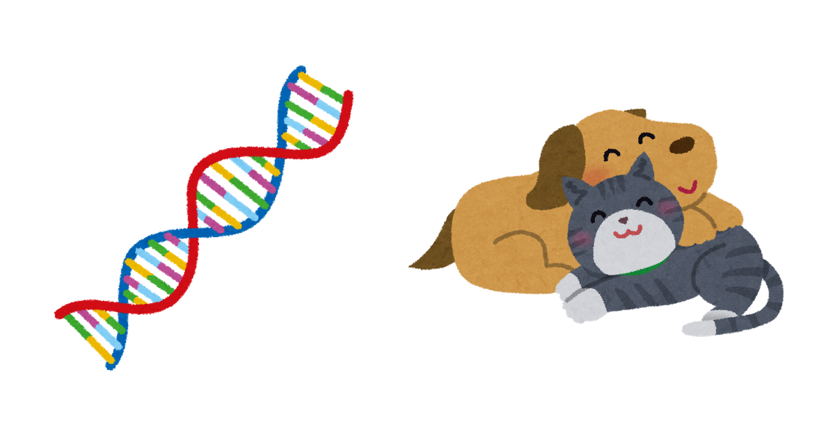 Illustration von Hund, Katze und DNA-Doppelhelix